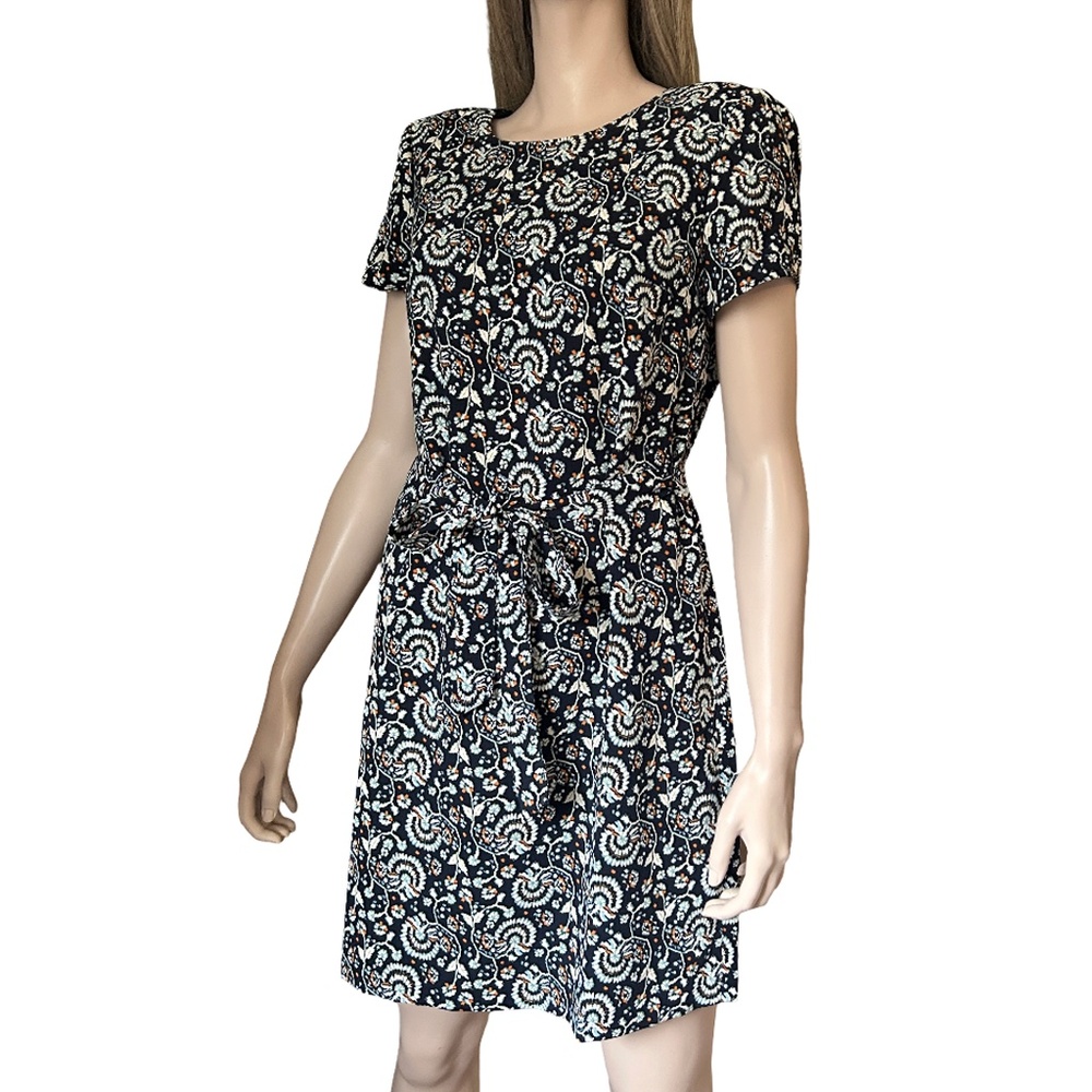 J. Crew Reimagined Belted Shift Dress Navy Floral Print Multi NWOT
